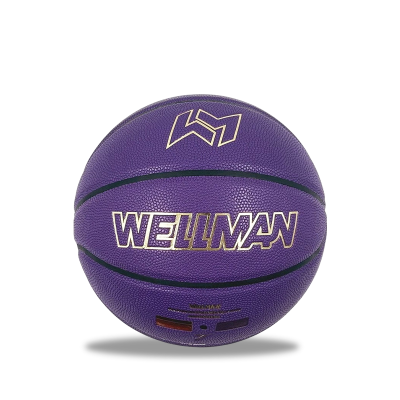 Lila feuchtigkeitsabsorbierender PU-Premium-Leder-Basketballball mit individuellem Logo in der Farbe der 7. Liga