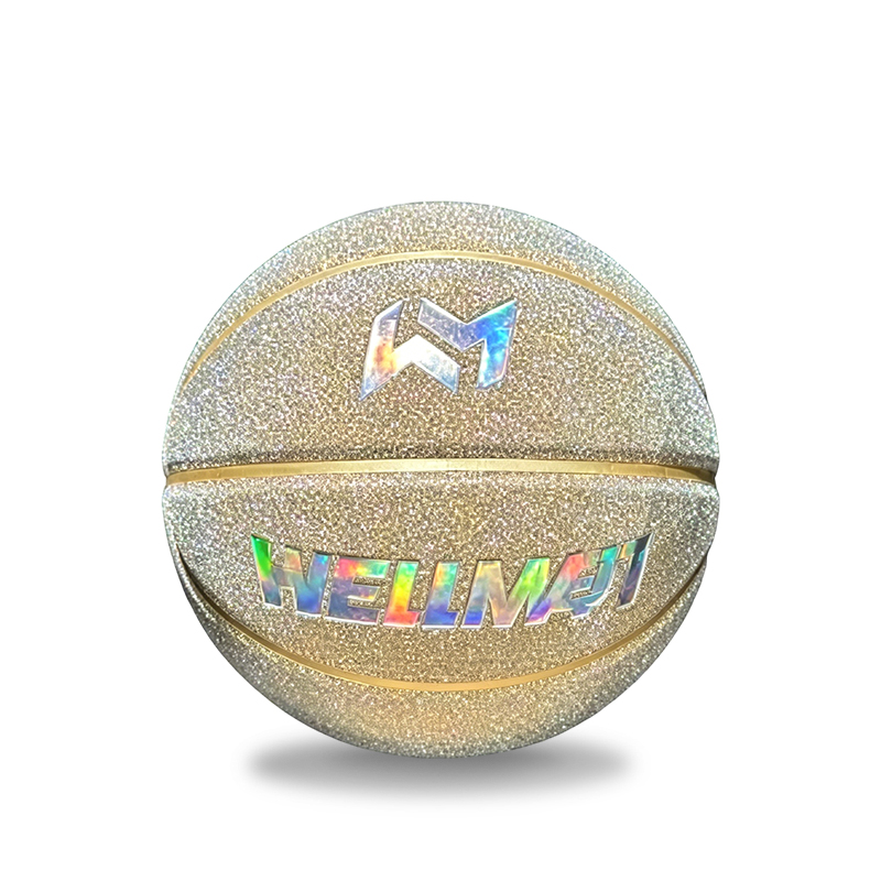 Benutzerdefinierter glitzernder glänzender Basketball, glitzernder Basketball mit holografischem Laserlogo, OEM-ODM-Geschenk-Basketballfabrik im Großhandel